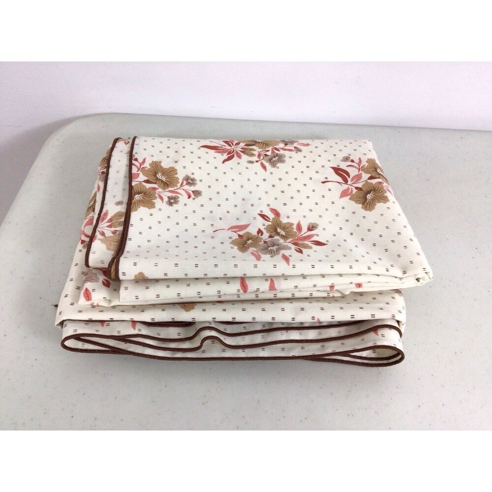 Vintage Large Mid Century Tablecloth Floral Brown Print 84 X 70